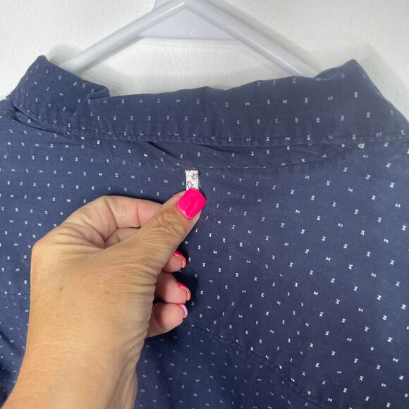 PD&C men's large button down casual shirt navy blue white cotton slim fit - Picture 5 of 16